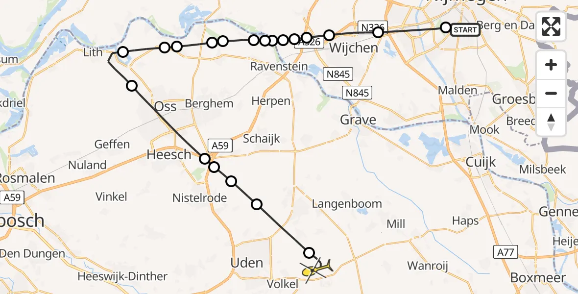 Routekaart van de vlucht: Lifeliner 3 naar Vliegbasis Volkel, Antiloopstraat