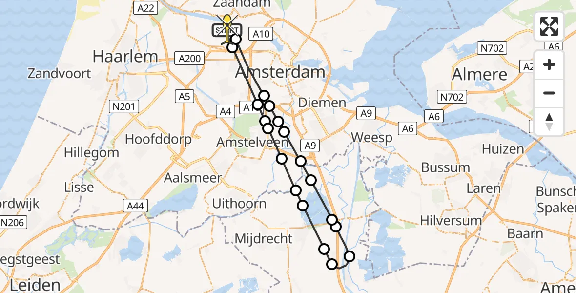 Routekaart van de vlucht: Lifeliner 1 naar Amsterdam Heliport, Corsicaweg
