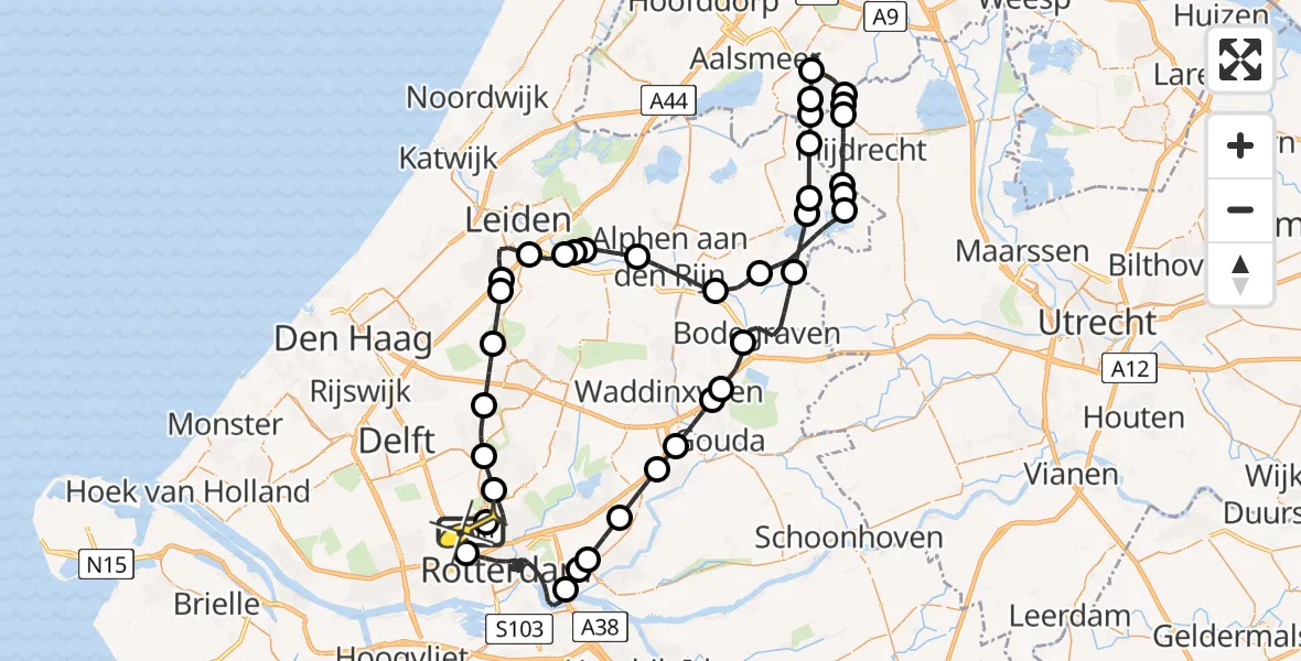 Routekaart van de vlucht: Politiehelikopter naar Rotterdam The Hague Airport, Achterdijk