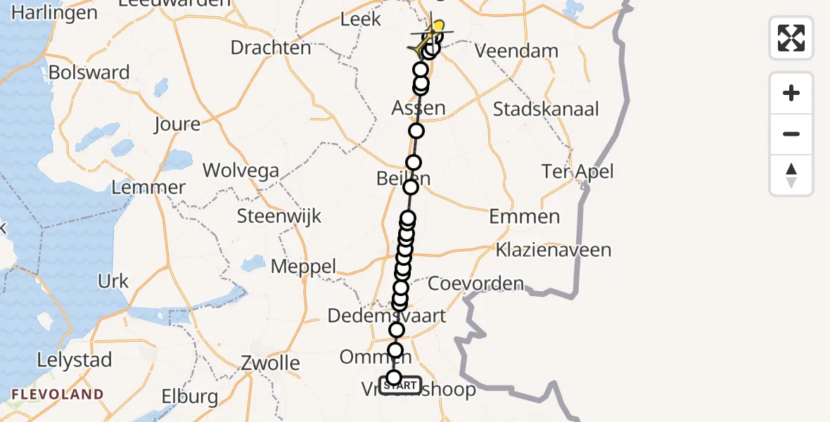 Routekaart van de vlucht: Lifeliner 4 naar Groningen Airport Eelde, Marleseweg