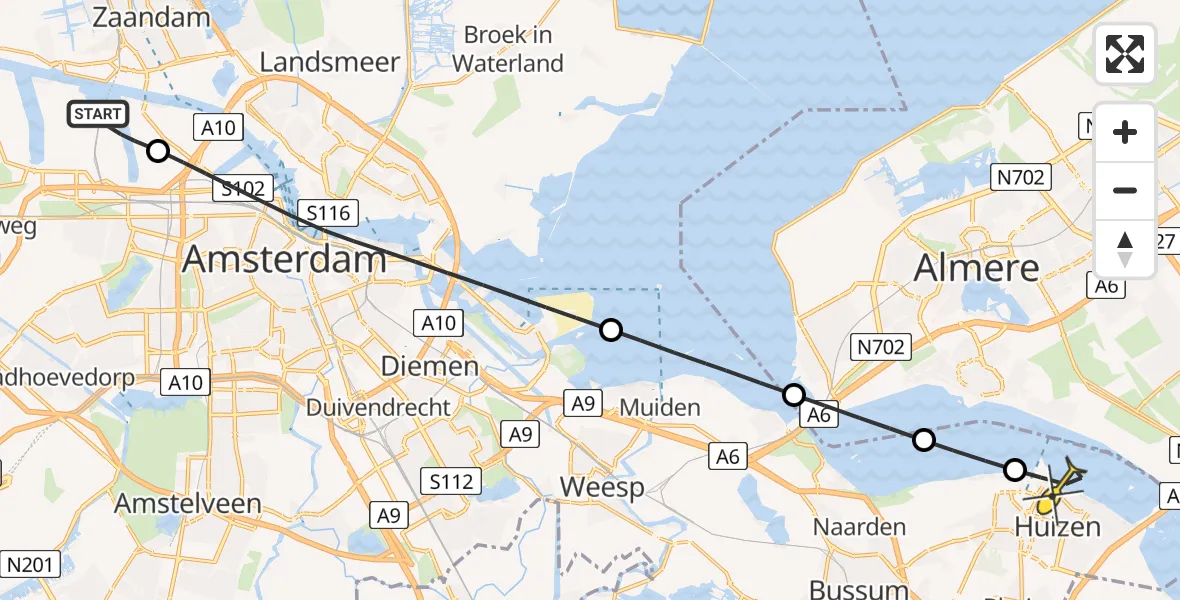 Routekaart van de vlucht: Lifeliner 1 naar Huizen, Westhaven