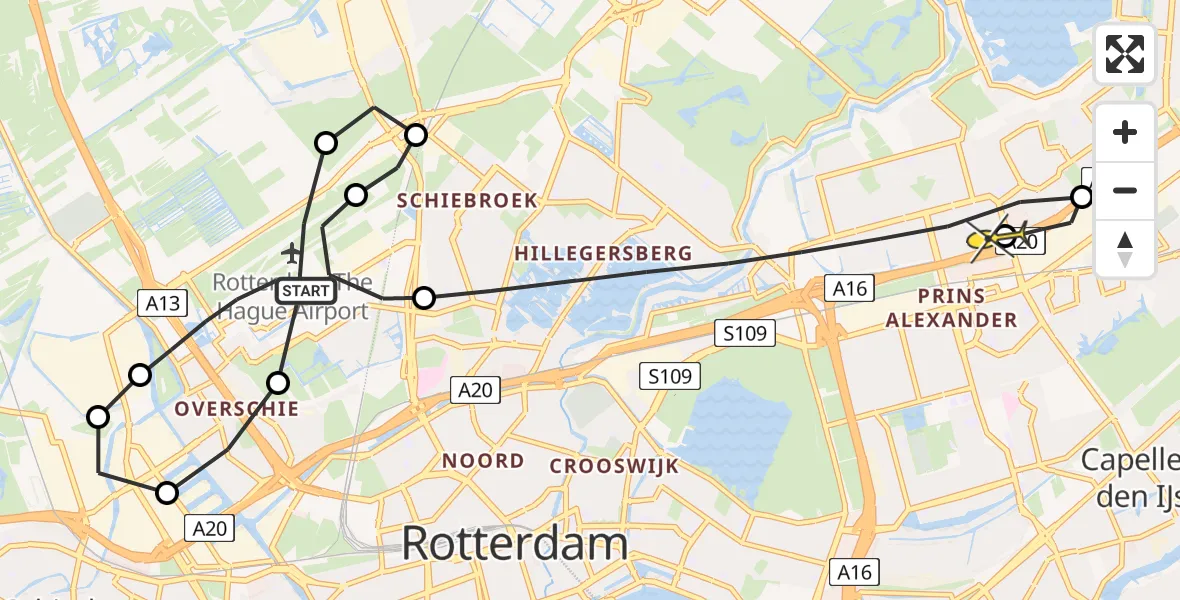 Routekaart van de vlucht: Lifeliner 2 naar Rotterdam, Vliegveldweg