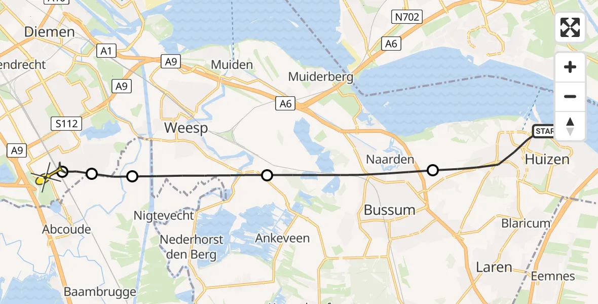 Routekaart van de vlucht: Lifeliner 1 naar Academisch Medisch Centrum (AMC), Nijverheidsweg