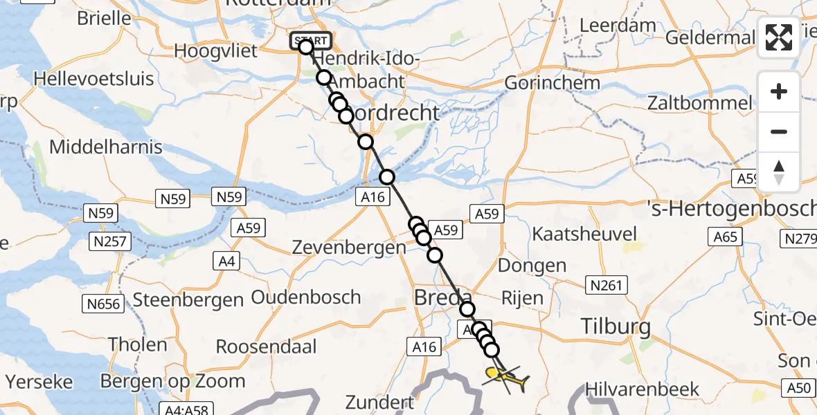 Routekaart van de vlucht: Lifeliner 2 naar Chaam, Molenvliet