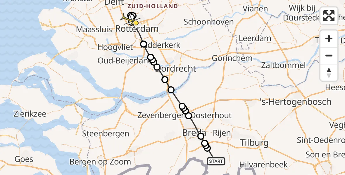 Routekaart van de vlucht: Lifeliner 2 naar Rotterdam The Hague Airport, Kerkdreef