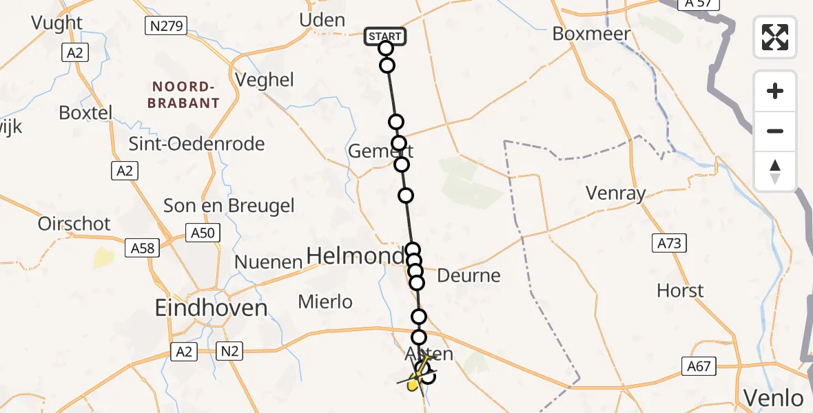 Routekaart van de vlucht: Lifeliner 3 naar Someren, Oosterheidestraat