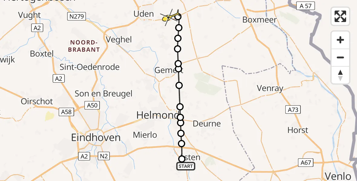 Routekaart van de vlucht: Lifeliner 3 naar Vliegbasis Volkel, Schoolstraat