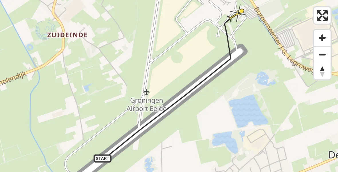 Routekaart van de vlucht: Lifeliner 4 naar Groningen Airport Eelde, Lugtenbergerweg