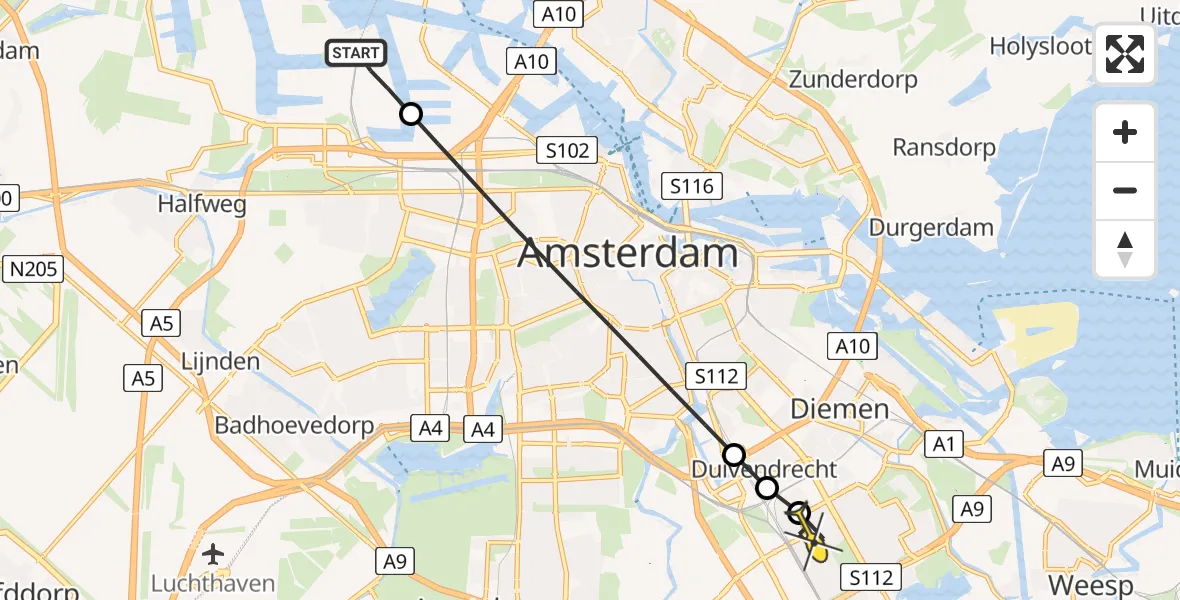 Routekaart van de vlucht: Lifeliner 1 naar Amsterdam, Westhaven