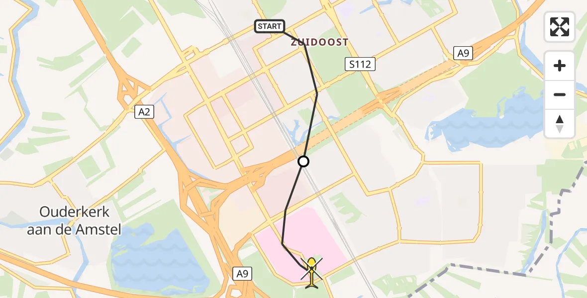 Routekaart van de vlucht: Lifeliner 1 naar Academisch Medisch Centrum (AMC), Huntum