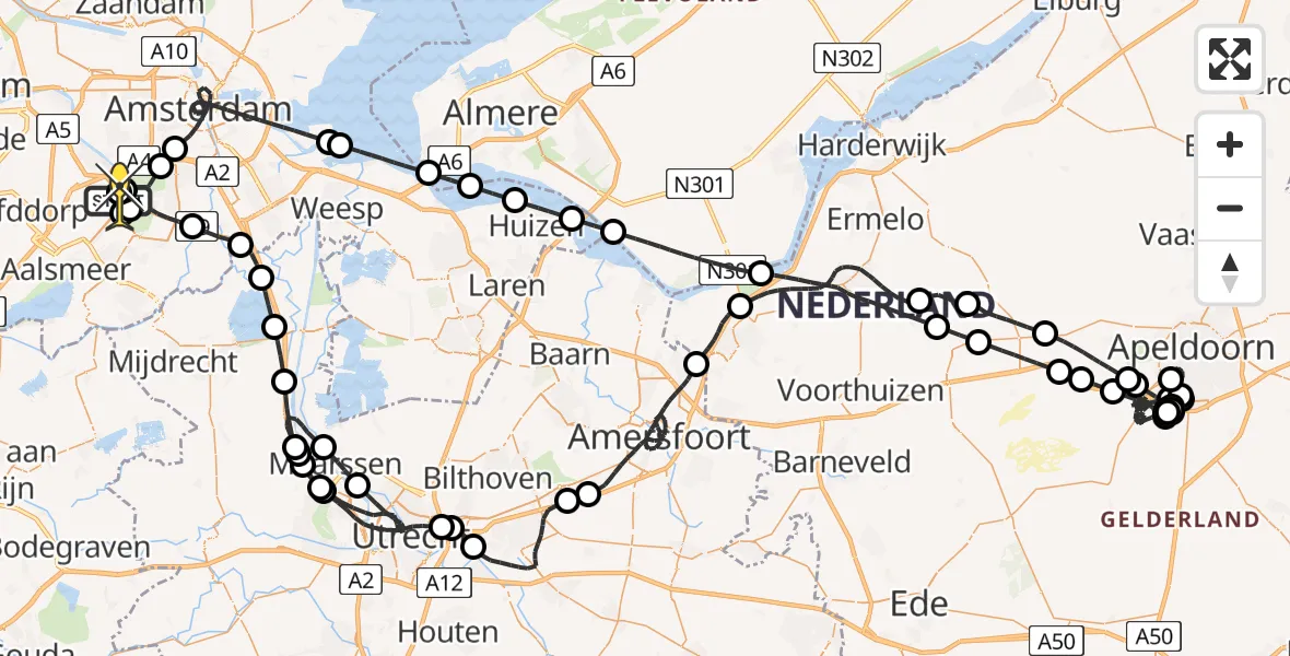 Routekaart van de vlucht: Politieheli naar Schiphol, Westerkimweg