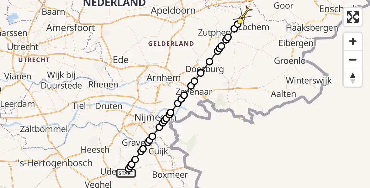 Routekaart van de vlucht: Lifeliner 3 naar Laren, Zeelandsedijk