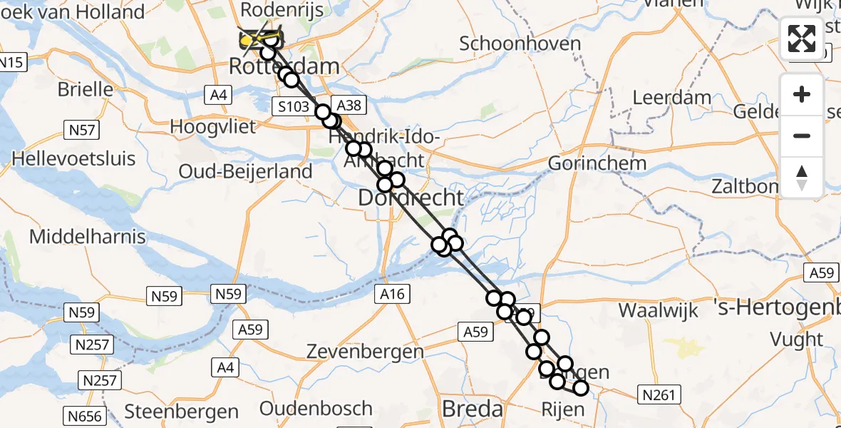 Routekaart van de vlucht: Lifeliner 2 naar Rotterdam The Hague Airport, Zestienhoven
