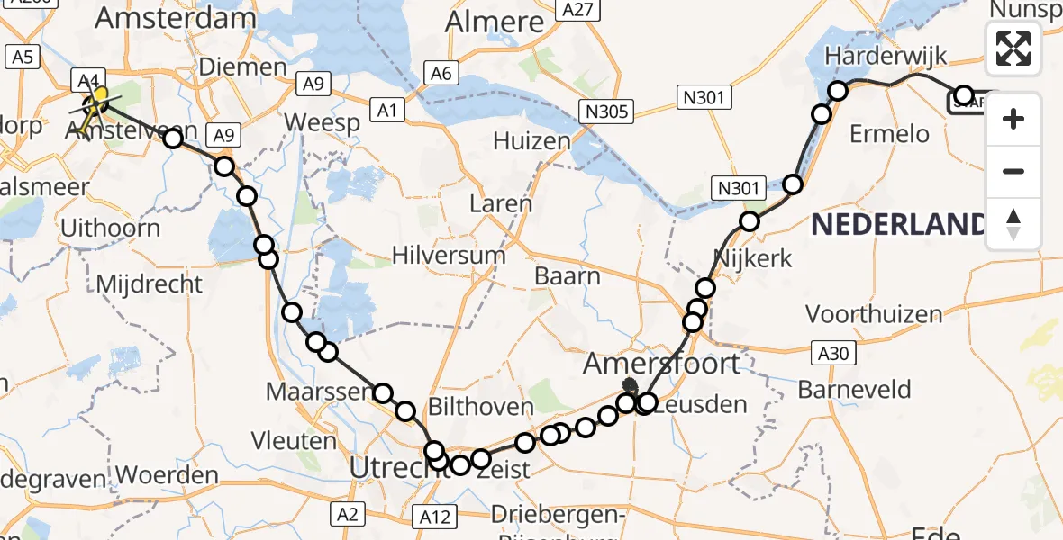 Routekaart van de vlucht: Politieheli naar Schiphol, Beekhuizerweg