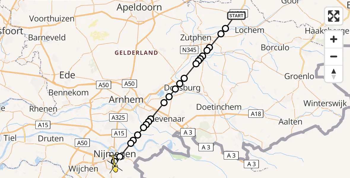 Routekaart van de vlucht: Lifeliner 3 naar Radboud Universitair Medisch Centrum, Lindenbergsdijk