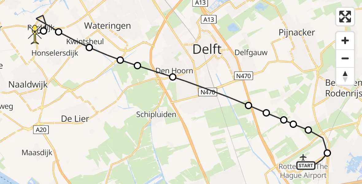 Routekaart van de vlucht: Lifeliner 2 naar Honselersdijk, Fairoaksbaan