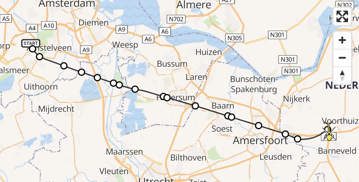 Routekaart van de vlucht: Lifeliner 1 naar Voorthuizen, Mr. Jac. Takkade