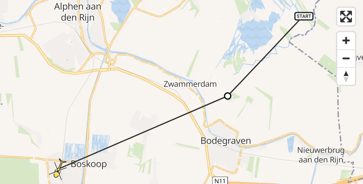 Routekaart van de vlucht: Politieheli naar Boskoop, Sloot van de Graaf