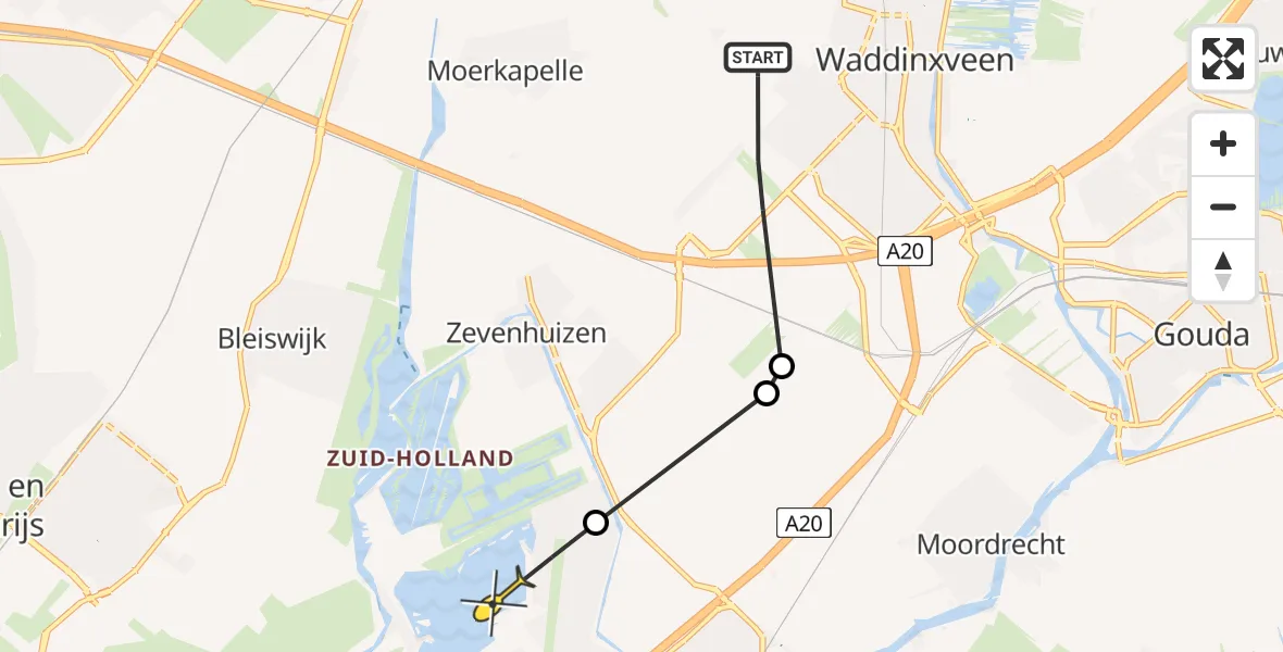 Routekaart van de vlucht: Politieheli naar Rotterdam, Vredenburghlaan