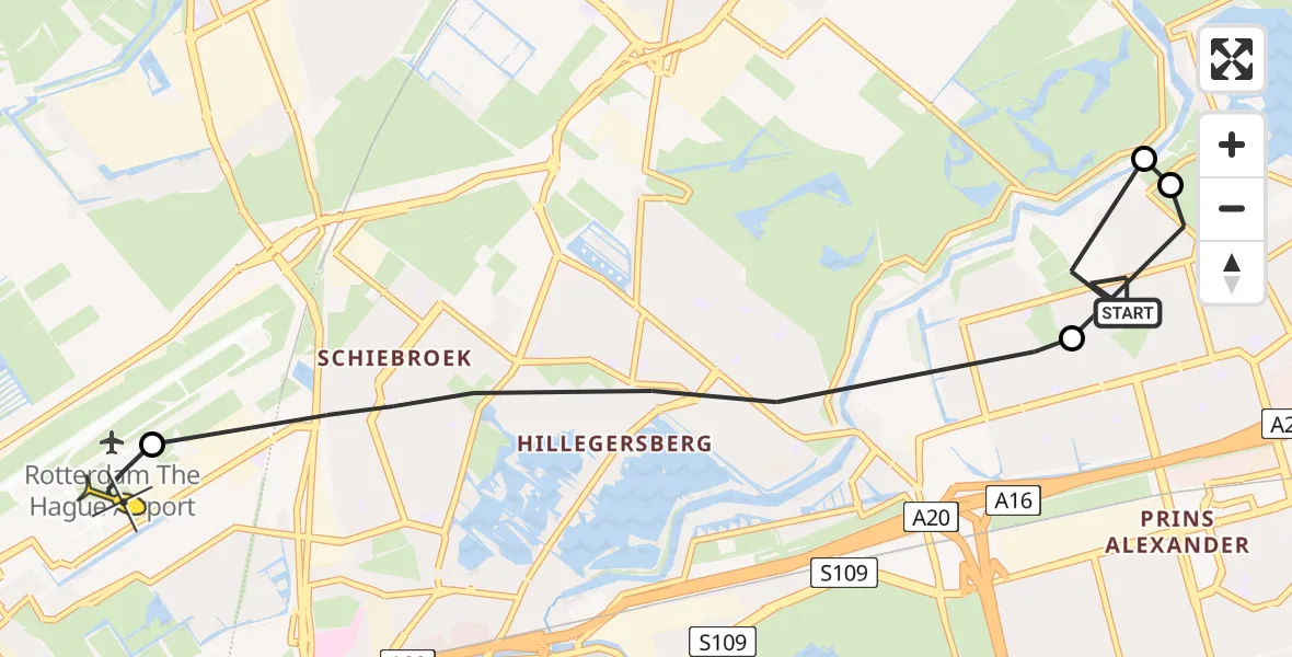 Routekaart van de vlucht: Politieheli naar Rotterdam The Hague Airport, Anatole Franceplaats