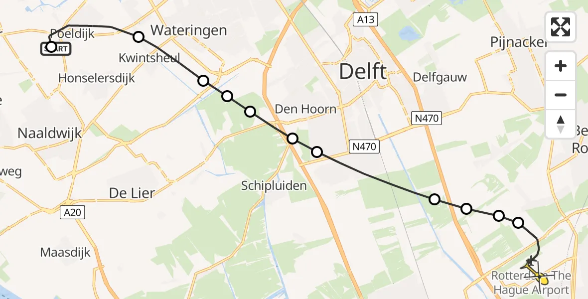 Routekaart van de vlucht: Lifeliner 2 naar Rotterdam The Hague Airport, Irenestraat