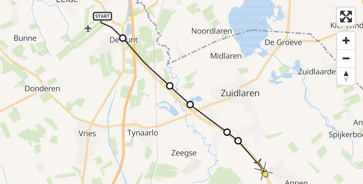 Routekaart van de vlucht: Lifeliner 4 naar Annen, Groningerstraat