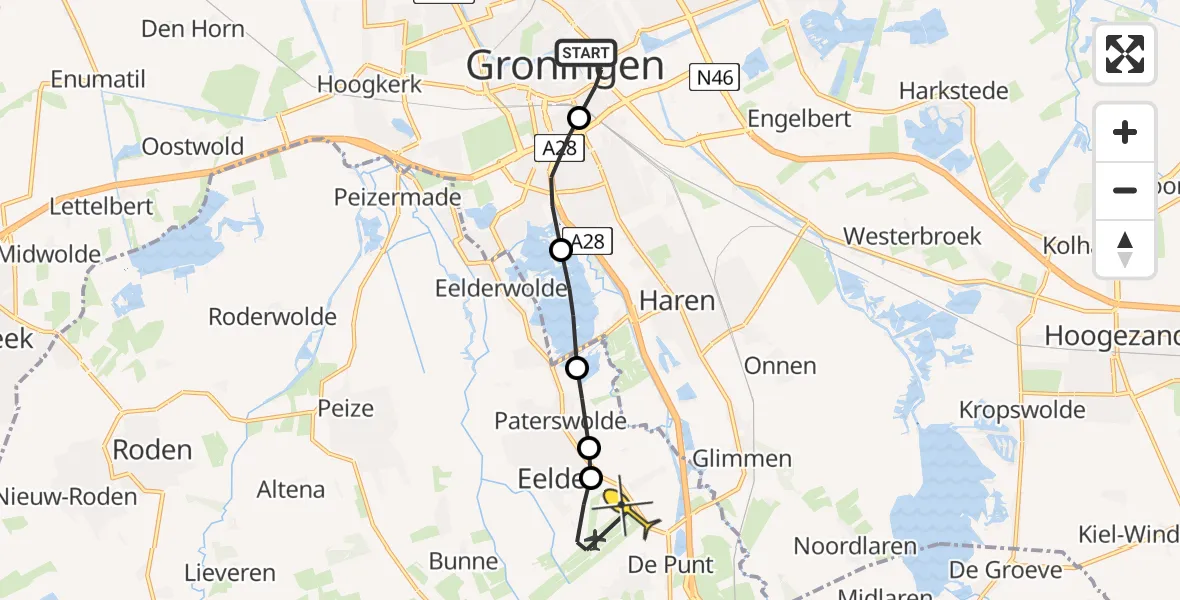 Routekaart van de vlucht: Lifeliner 4 naar Groningen Airport Eelde, Hereweg