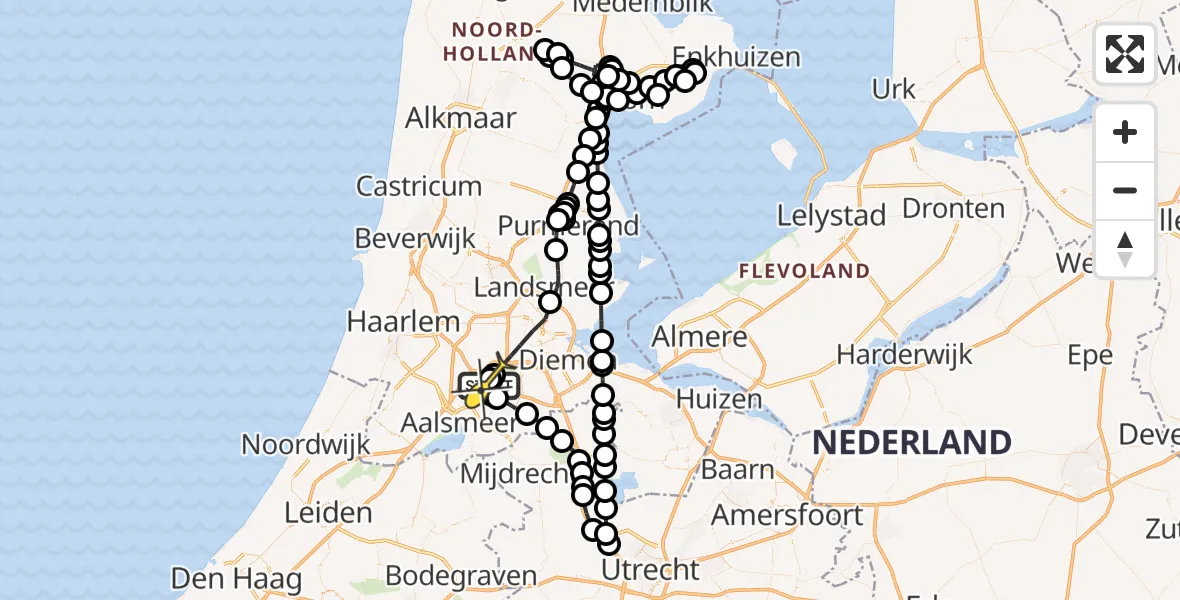 Routekaart van de vlucht: Politieheli naar Schiphol, Fokkerweg