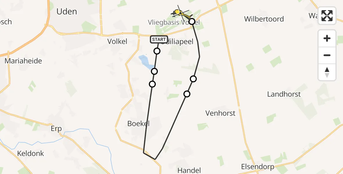 Routekaart van de vlucht: Lifeliner 3 naar Vliegbasis Volkel, Vosdeel