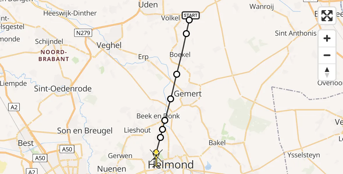 Routekaart van de vlucht: Lifeliner 3 naar Helmond, Oosterheidestraat