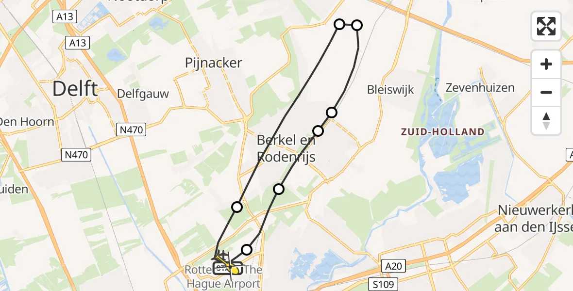 Routekaart van de vlucht: Lifeliner 2 naar Rotterdam The Hague Airport, Groendalseweg