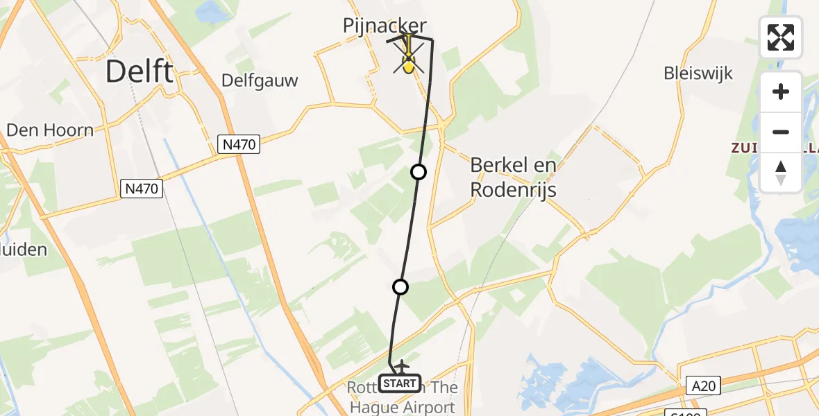 Routekaart van de vlucht: Lifeliner 2 naar Pijnacker, A16 Rotterdam