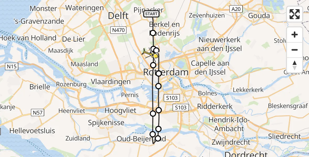 Routekaart van de vlucht: Lifeliner 2 naar Rotterdam The Hague Airport, Vossenzoom