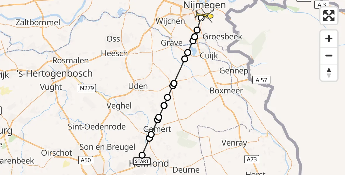 Routekaart van de vlucht: Lifeliner 3 naar Radboud Universitair Medisch Centrum, Kasteelweg