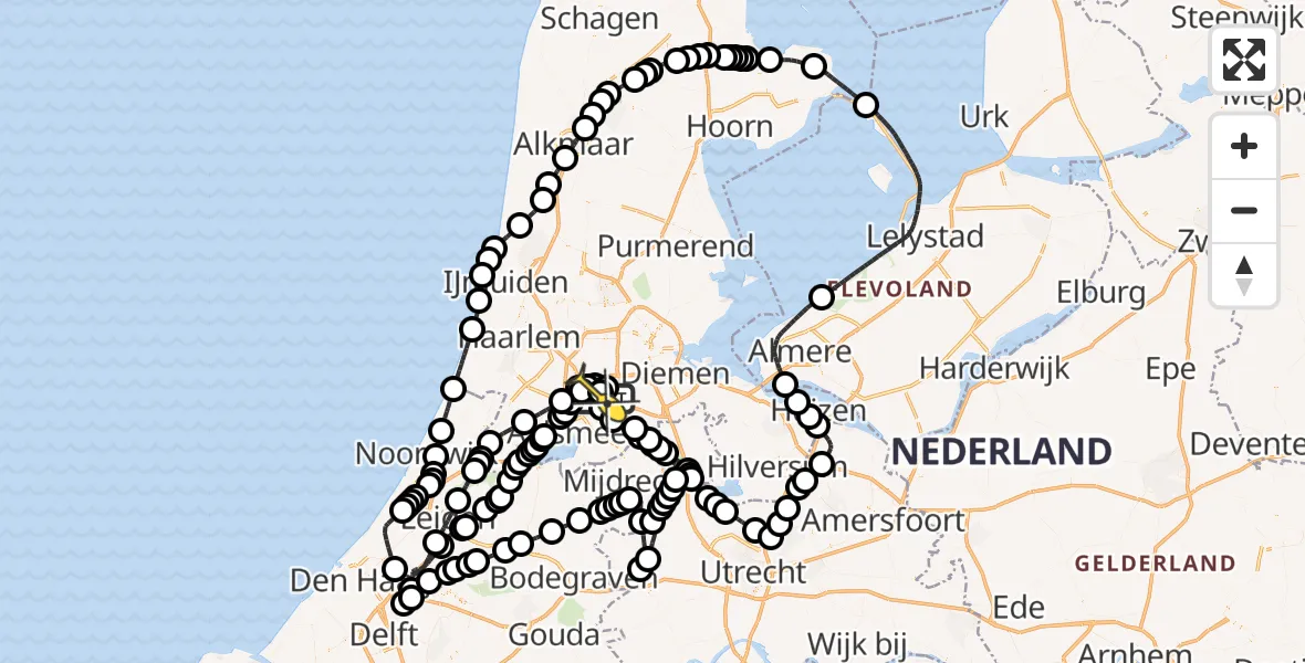 Vluchtroute Politiehelikopter van Schiphol naar Schiphol