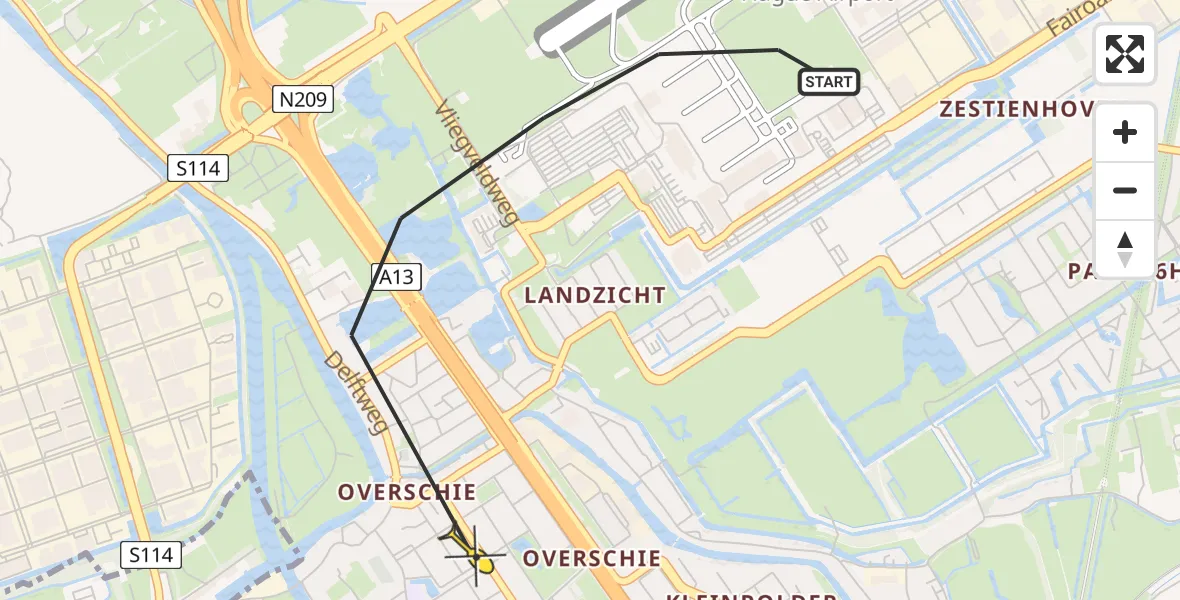 Routekaart van de vlucht: Politieheli naar Rotterdam, Otterdijk