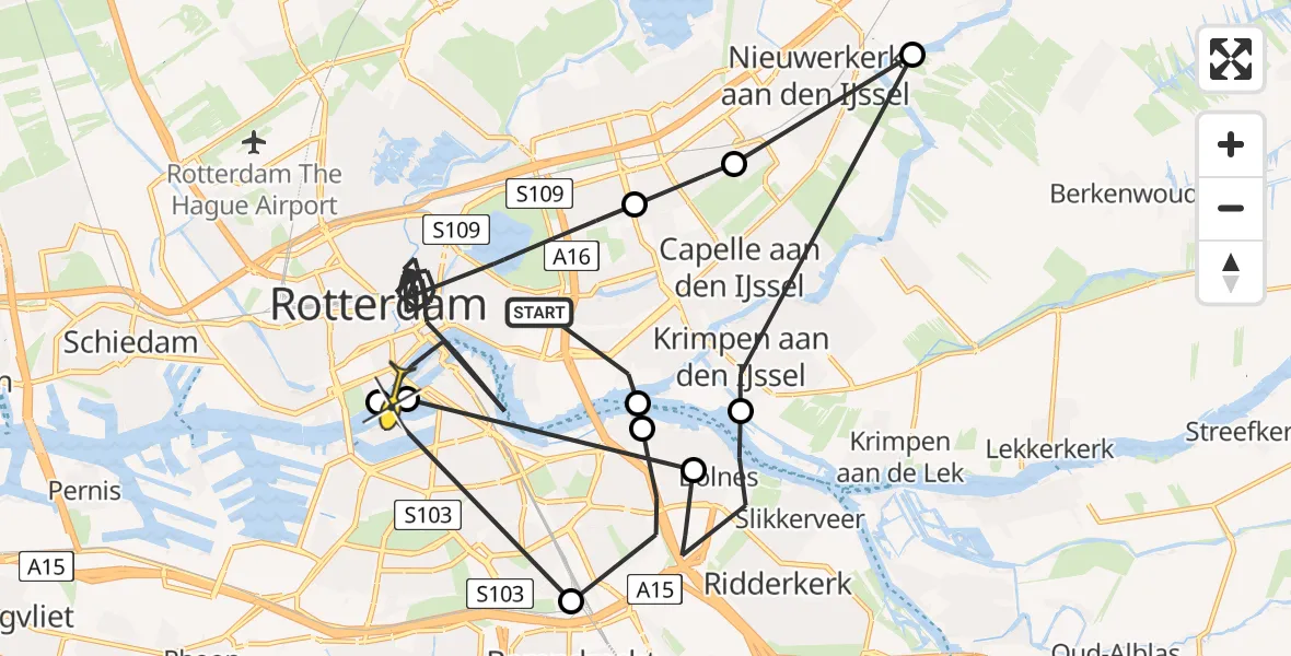 Routekaart van de vlucht: Politiehelikopter naar Rotterdam, Elandstraat