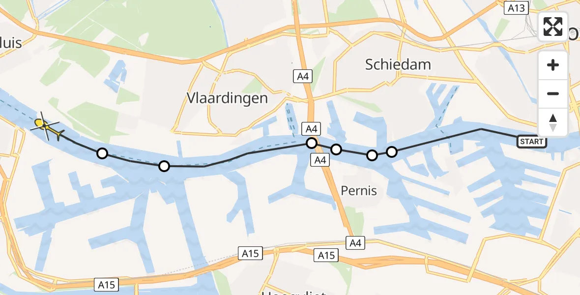 Routekaart van de vlucht: Politiehelikopter naar Vlaardingen, IJsselhaven