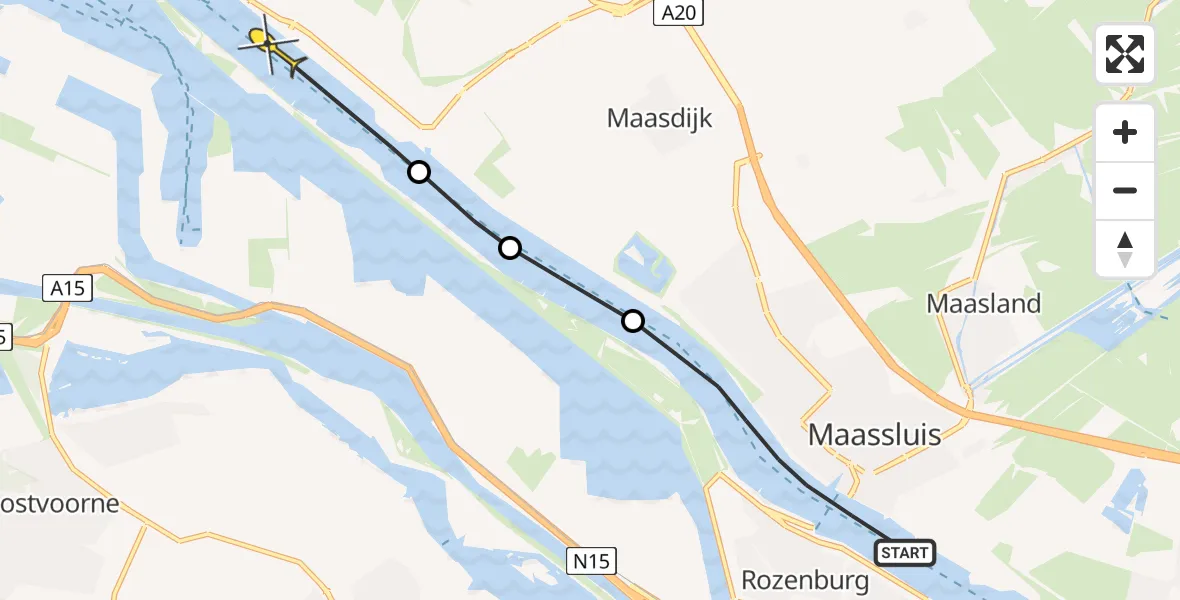 Routekaart van de vlucht: Politiehelikopter naar Hoek van Holland, Scheur