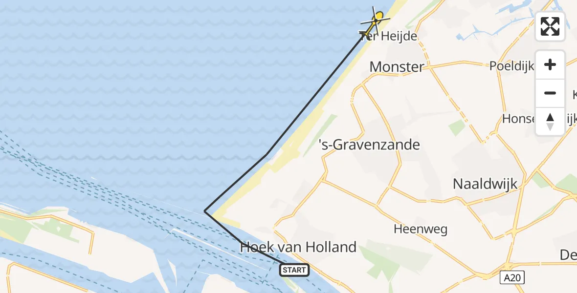 Routekaart van de vlucht: Politieheli naar Monster, Koningin Emmaboulevard