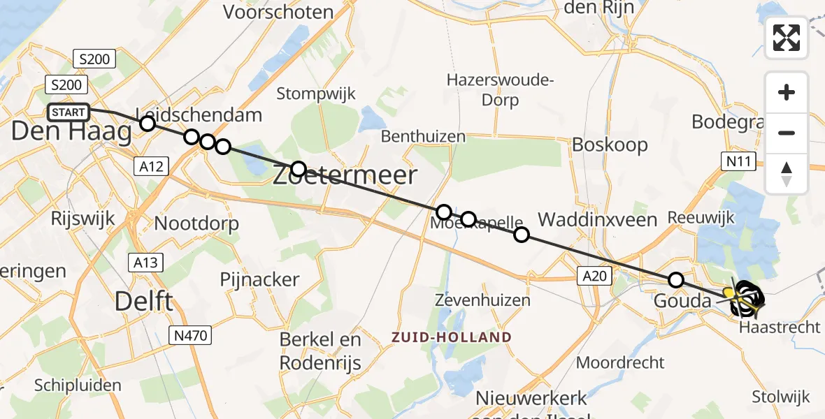 Routekaart van de vlucht: Politiehelikopter naar Gouda, Joan Maetsuyckerstraat