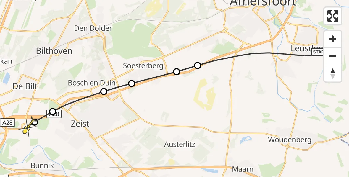 Routekaart van de vlucht: Lifeliner 3 naar Universitair Medisch Centrum Utrecht, Burgemeester van der Postlaan