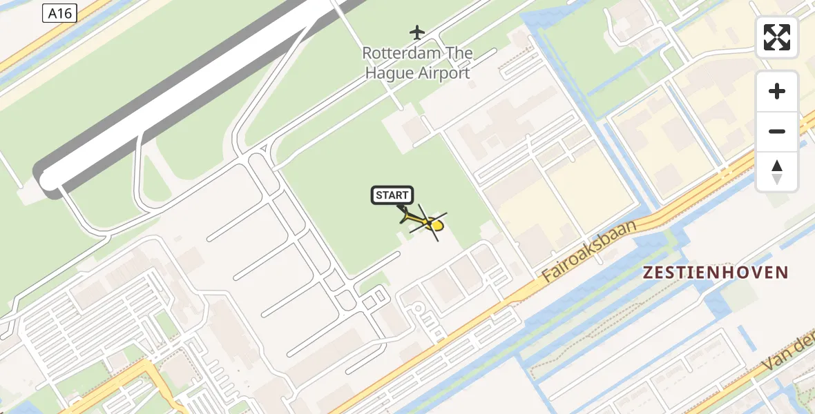 Routekaart van de vlucht: Politiehelikopter naar Rotterdam The Hague Airport, Fairoaksbaan