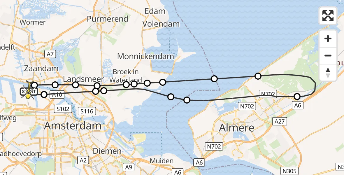 Routekaart van de vlucht: Lifeliner 1 naar Amsterdam Heliport, Kompasweg