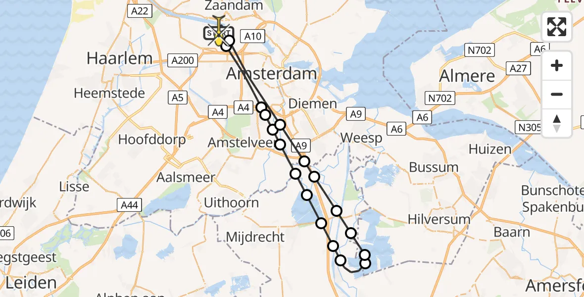 Routekaart van de vlucht: Lifeliner 1 naar Amsterdam Heliport, Maltaweg
