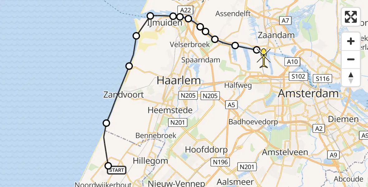 Routekaart van de vlucht: Lifeliner 1 naar Amsterdam Heliport, Wilgendam