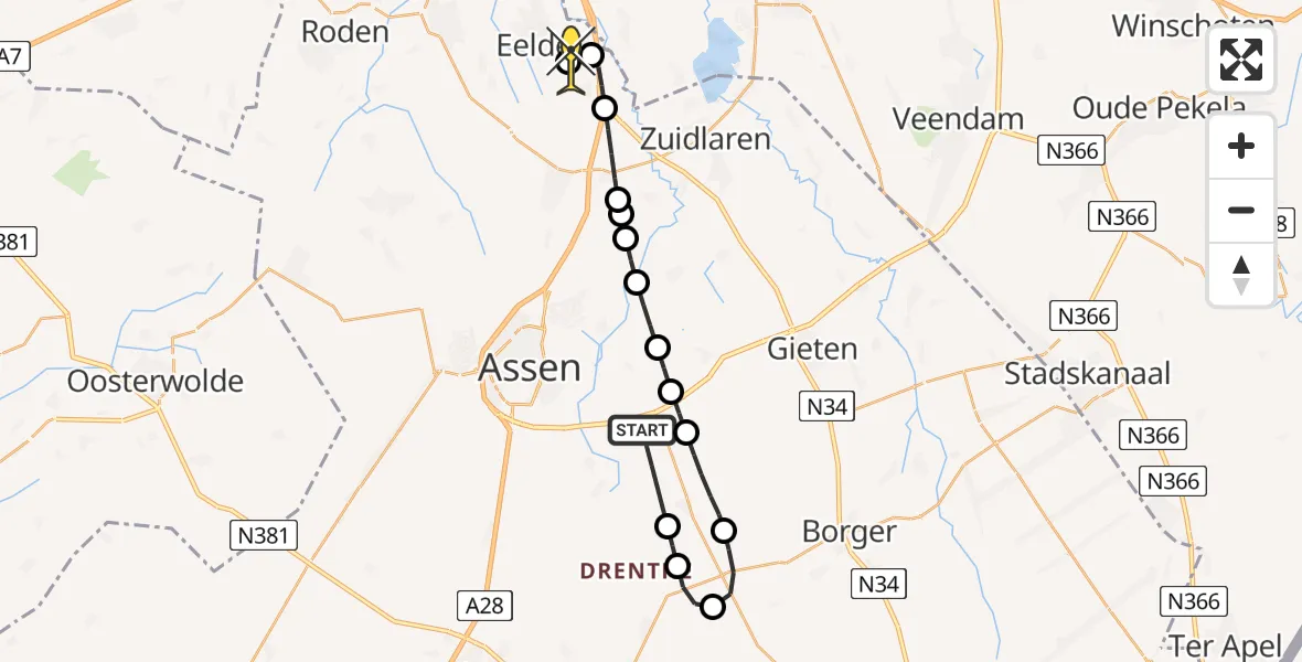 Routekaart van de vlucht: Lifeliner 4 naar Groningen Airport Eelde, Vredenheim