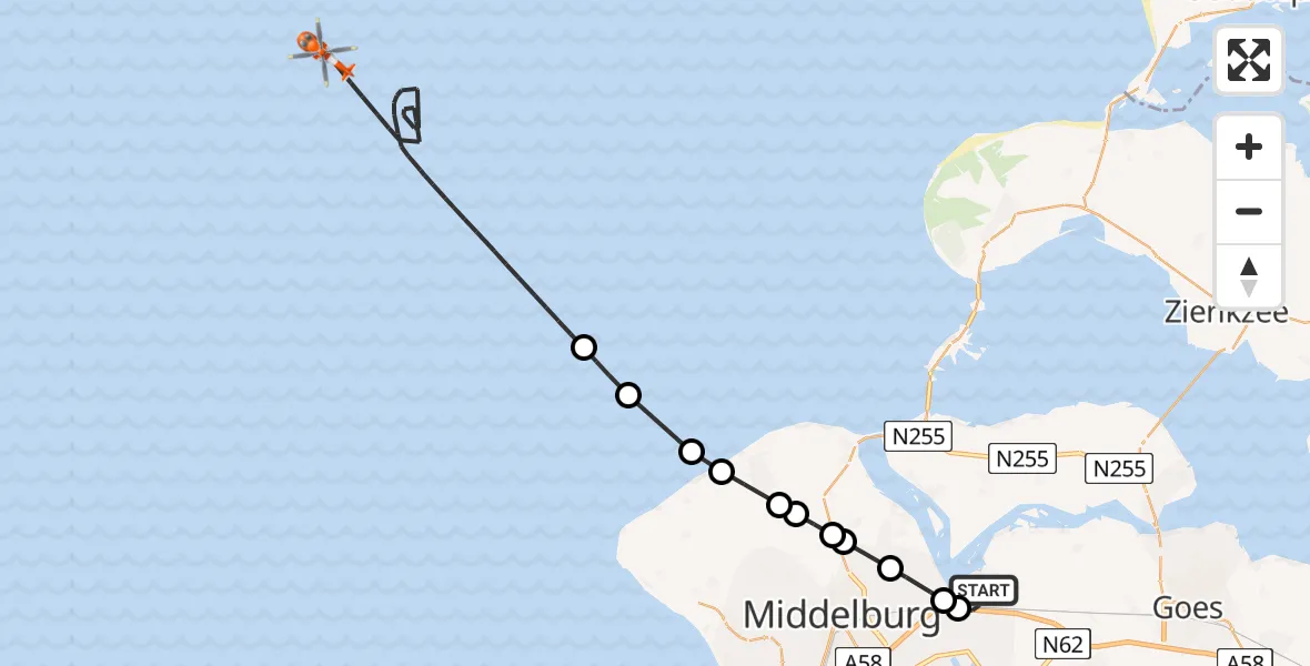Vluchtroute Kustwachthelikopter Vliegveld Midden-Zeeland - , 21 juli 2025, 07:57