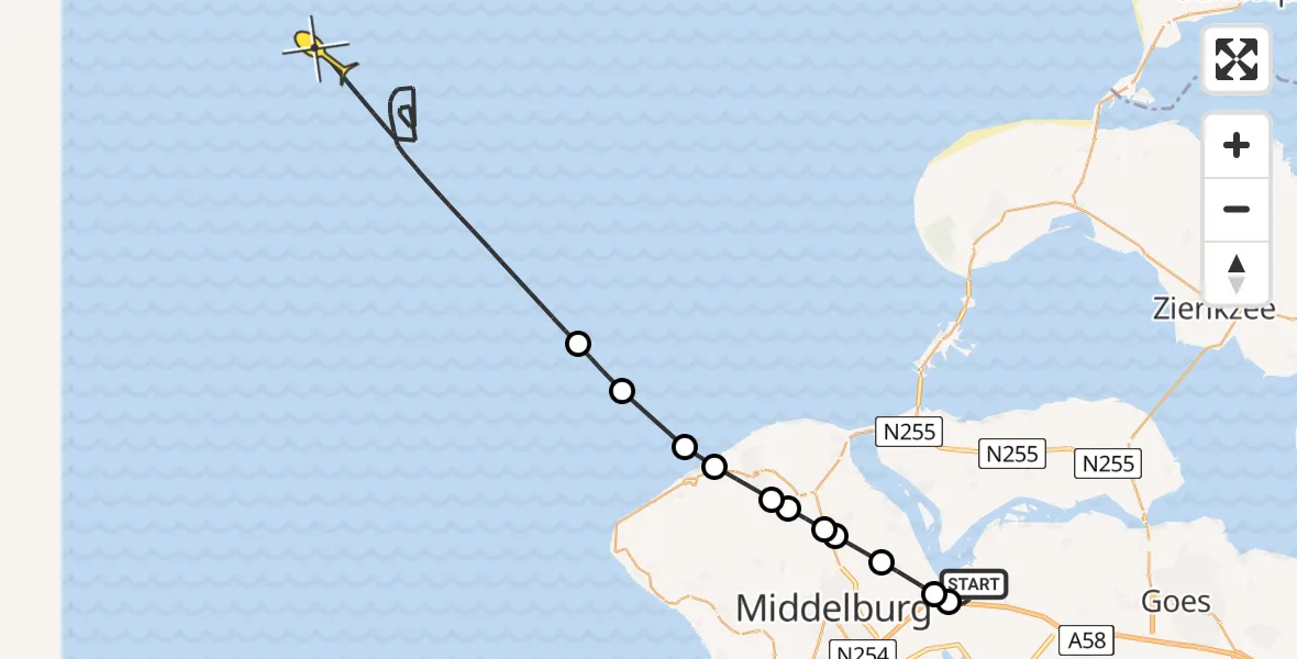 Routekaart van de vlucht: Kustwachthelikopter naar Postweg