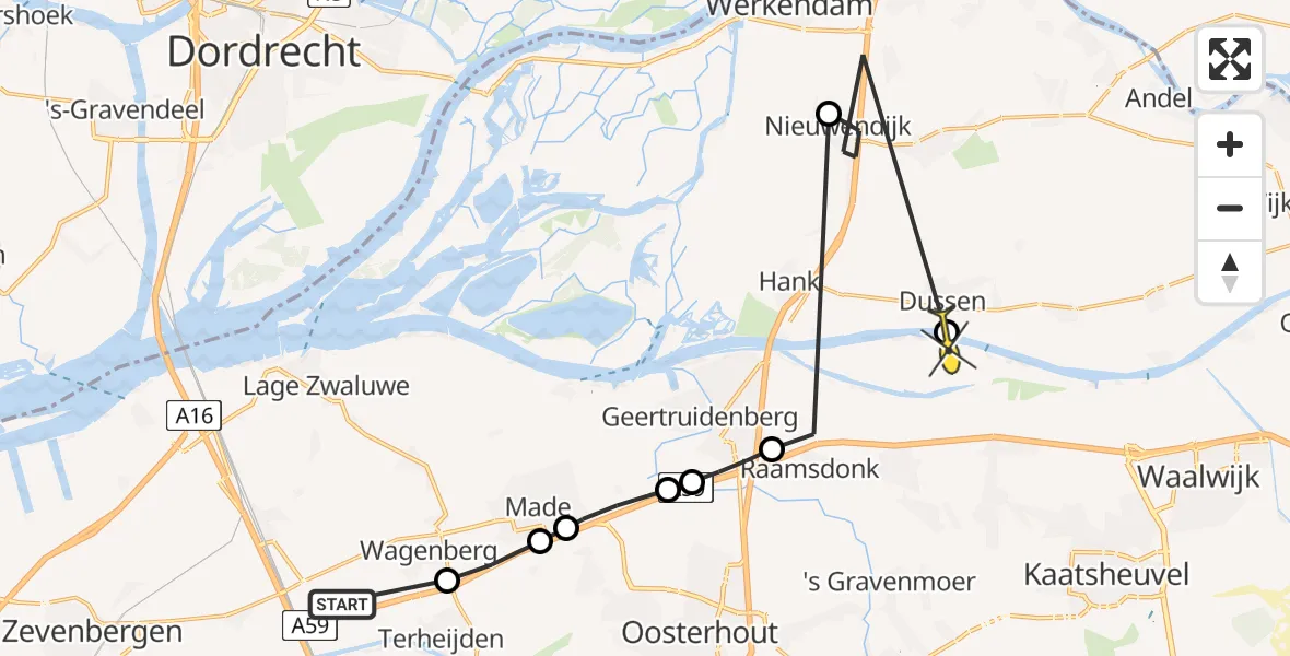 Routekaart van de vlucht: Politieheli naar Waspik, Kerkstraat